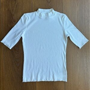 Christian Siriano White Ribbed Short Sleeve high neck Top